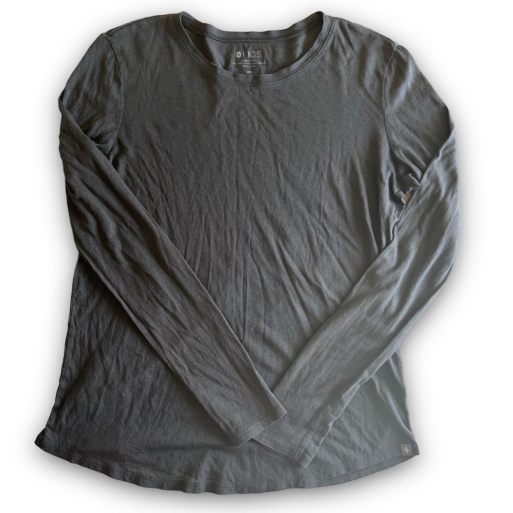 EUC FIGS Womens Nursing Long Sleeve Shirt Super Soft Underscrub Charcoal Grey